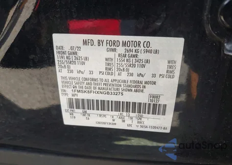 2022 Ford Explorer Limited из США, поврежденный, VIN 1FMSK8FHXNGB33275